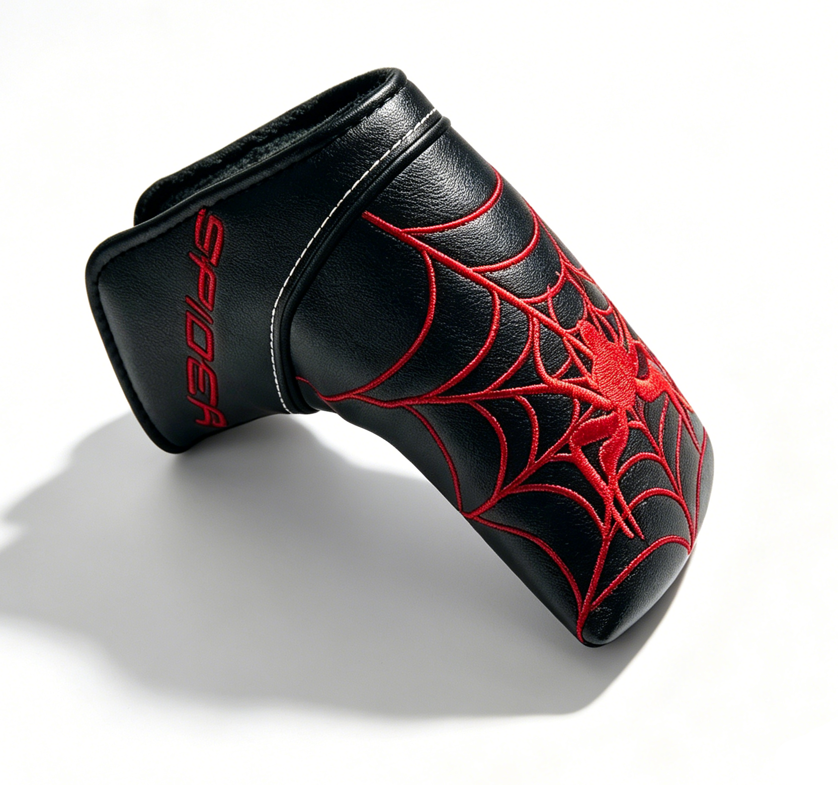 TOPNOTCH Magnetic Putter Headcover White Black Spider Web Side View