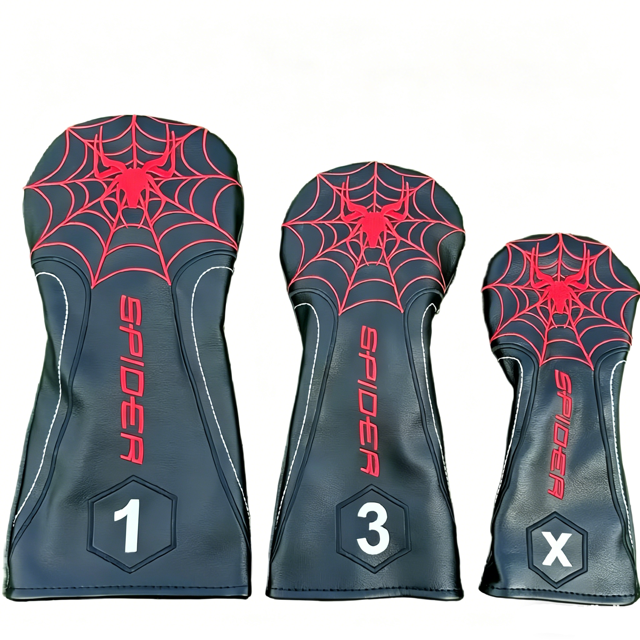 TOPNOTCH Black Spider Golf Headcover Set - 3-Pack