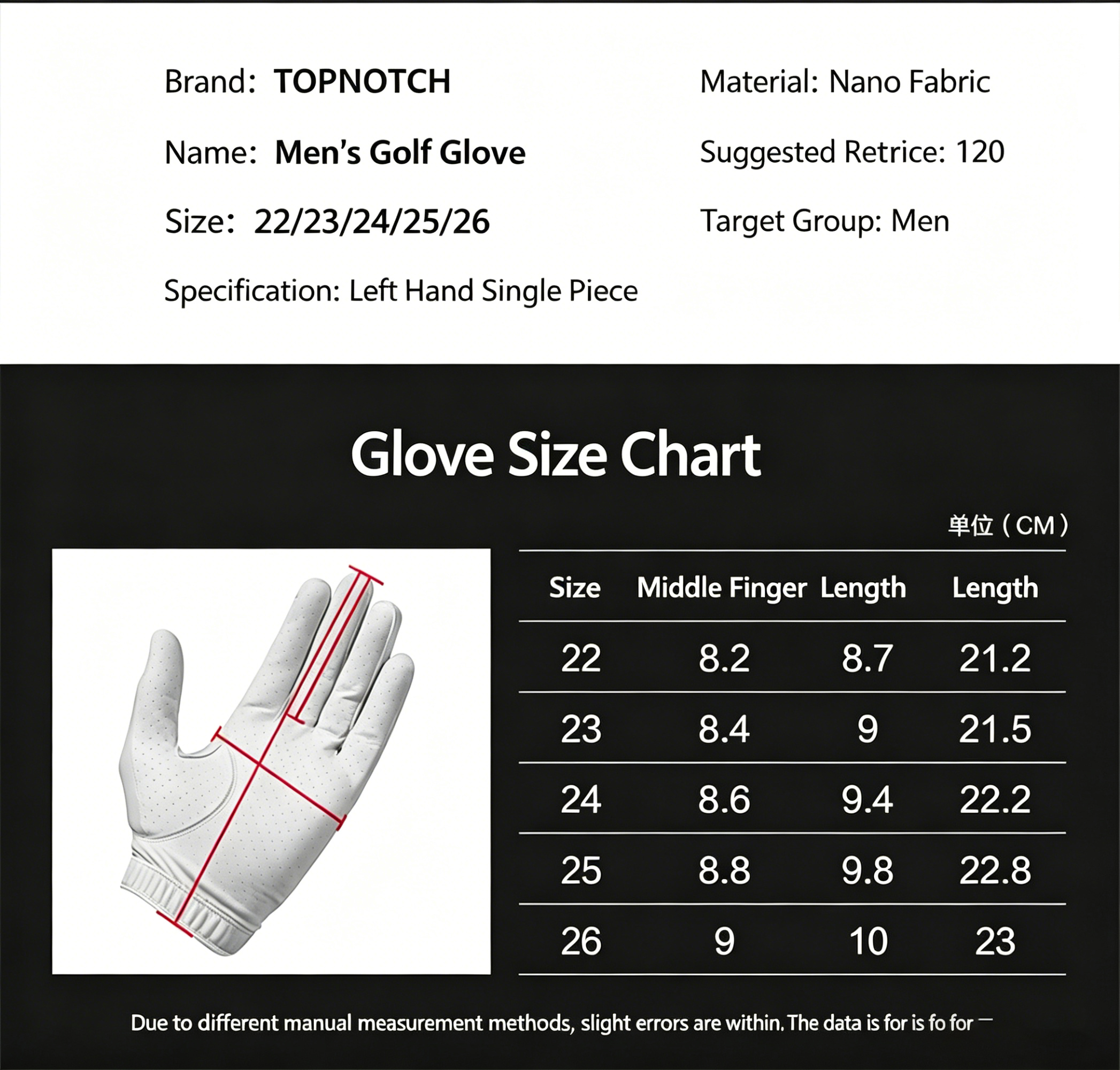 TOPNOTCH Men Golf Gloves 5-Pack Color Box Packaging