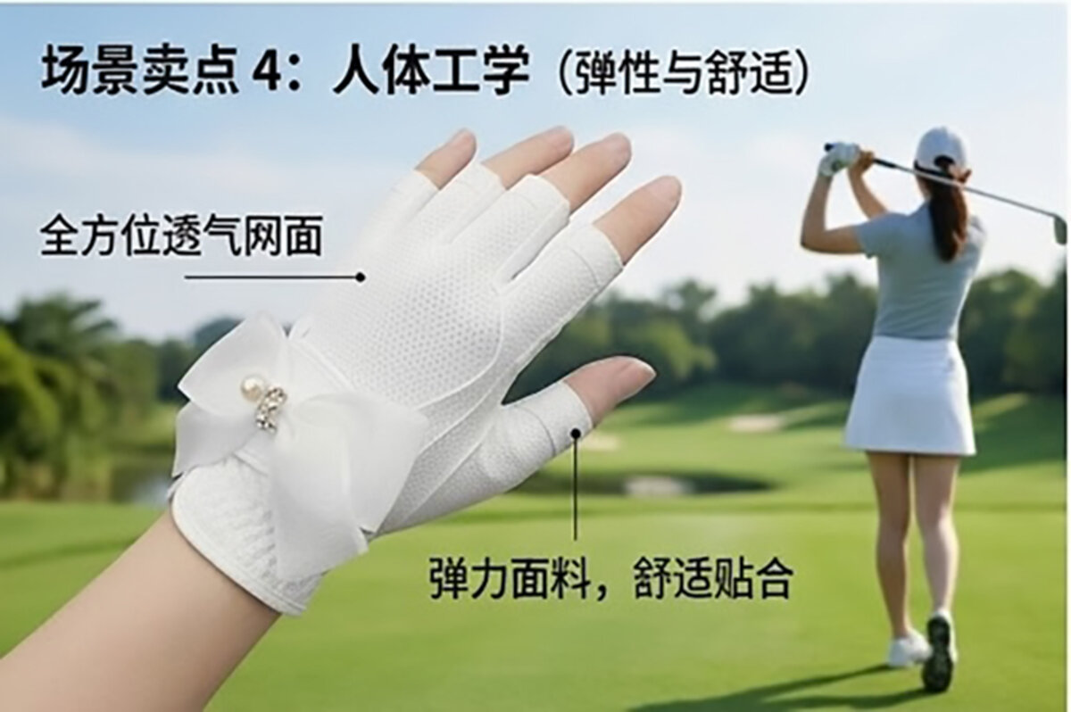 TOPNOTCH Ladies Fingerless Golf Gloves — Microfiber Pearl Crystal Buckle (Pair) - Image 6