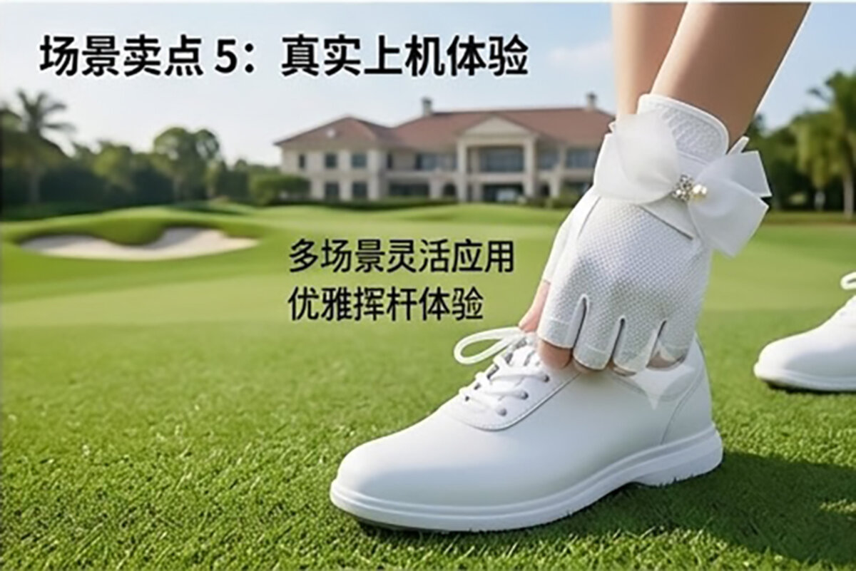 TOPNOTCH Ladies Fingerless Golf Gloves — Microfiber Pearl Crystal Buckle (Pair) - Image 7