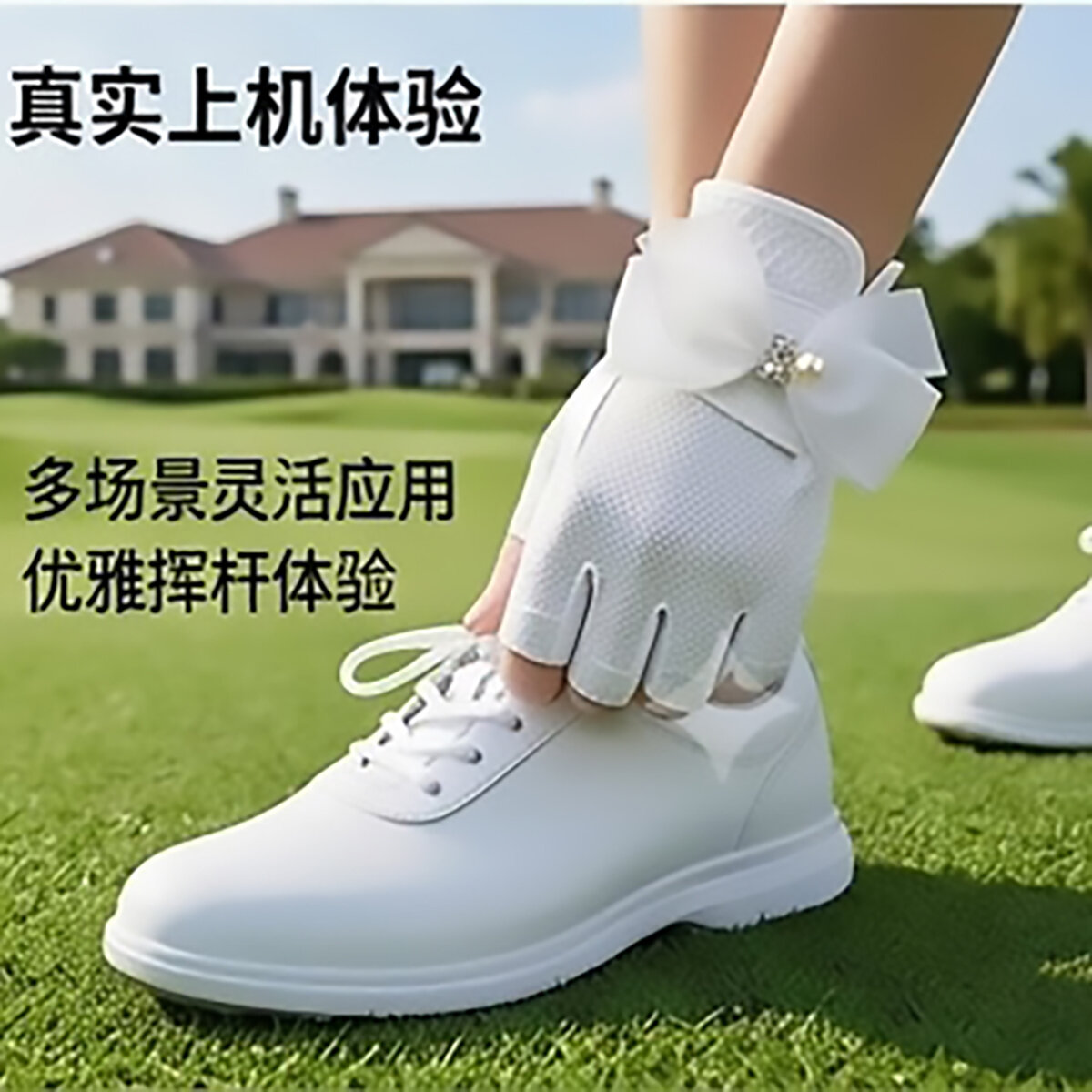 TOPNOTCH Ladies Fingerless Golf Gloves — Microfiber Pearl Crystal Buckle (Pair) - Image 8