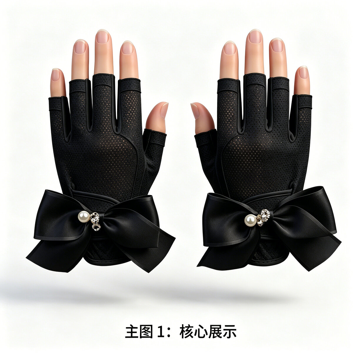TOPNOTCH Ladies Fingerless Golf Gloves — Microfiber Pearl Crystal Buckle (Pair) - Image 5